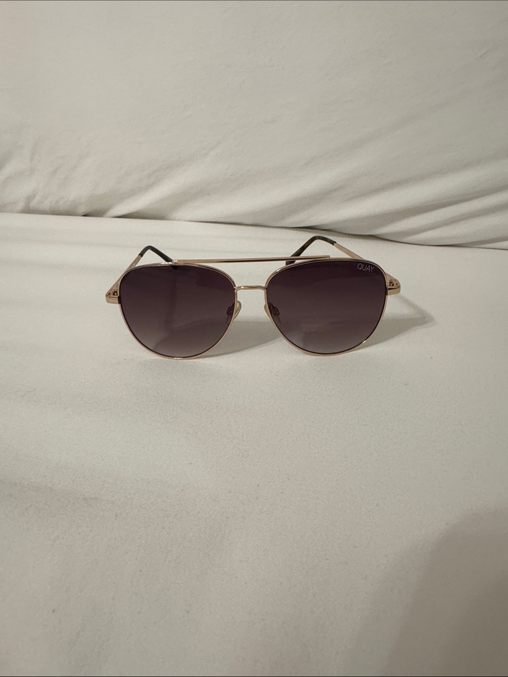 Quay Australia Rose Gold Aviator Sunglasses with Gradient Gray Lenses